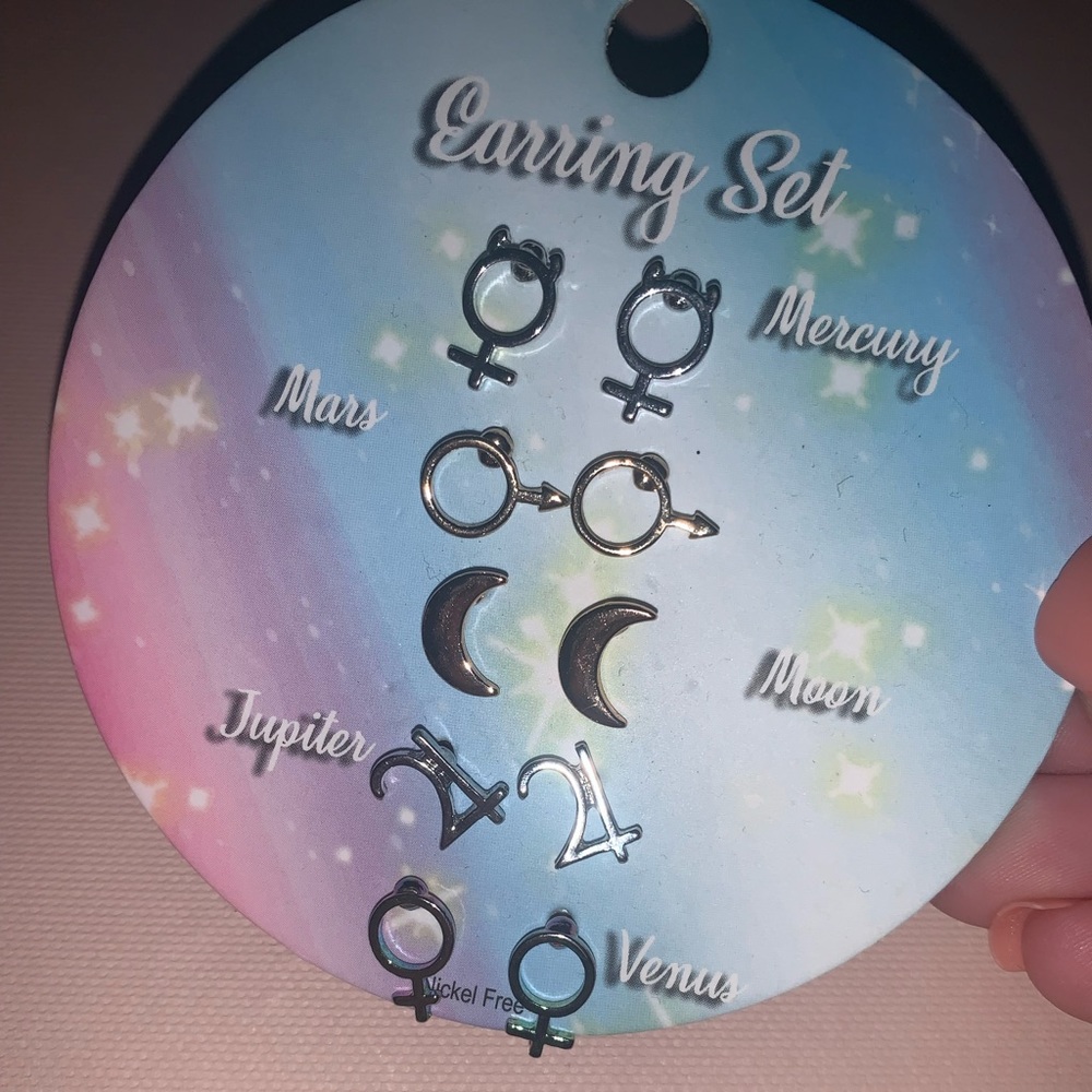 🆕🪐 SET of 5 Planet Symbol Earrings - Hot Topic - BRAND NEW - Picture 2 of 2